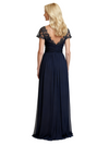 Elegant Short Sleeves V-Neck Lace Chiffon A-line Long Mother of The Bride Dresses
