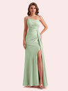 Sexy Sleeveless Side Slit Mermaid Soft Satin Long Matron of Honor Dress For Wedding