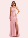 Sexy Sleeveless Side Slit Mermaid Soft Satin Long Matron of Honor Dress For Wedding