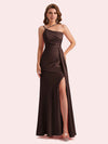 Sexy Sleeveless Side Slit Mermaid Soft Satin Long Matron of Honor Dress For Wedding