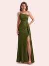 Sexy Sleeveless Side Slit Mermaid Soft Satin Long Matron of Honor Dress For Wedding