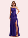 Sexy Sleeveless Side Slit Mermaid Soft Satin Long Matron of Honor Dress For Wedding