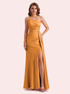 Sexy Sleeveless Side Slit Mermaid Soft Satin Long Matron of Honor Dress For Wedding