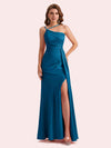 Sexy Sleeveless Side Slit Mermaid Soft Satin Long Matron of Honor Dress For Wedding