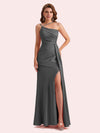 Sexy Sleeveless Side Slit Mermaid Soft Satin Long Matron of Honor Dress For Wedding