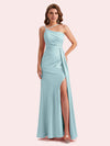 Sexy Sleeveless Side Slit Mermaid Soft Satin Long Matron of Honor Dress For Wedding