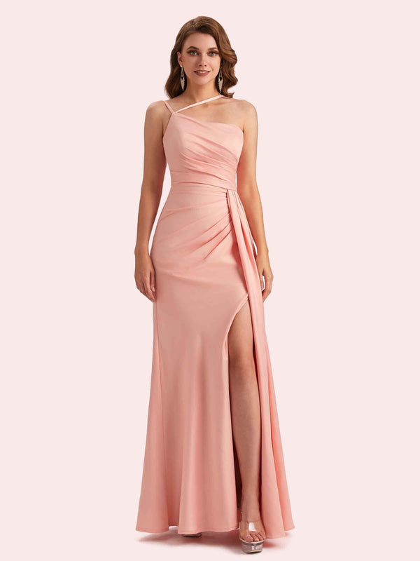 Sexy Sleeveless Side Slit Mermaid Soft Satin Long Matron of Honor Dress For Wedding