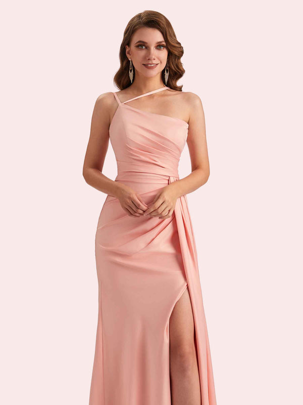 Sexy Sleeveless Side Slit Mermaid Soft Satin Long Matron of Honor Dress For Wedding