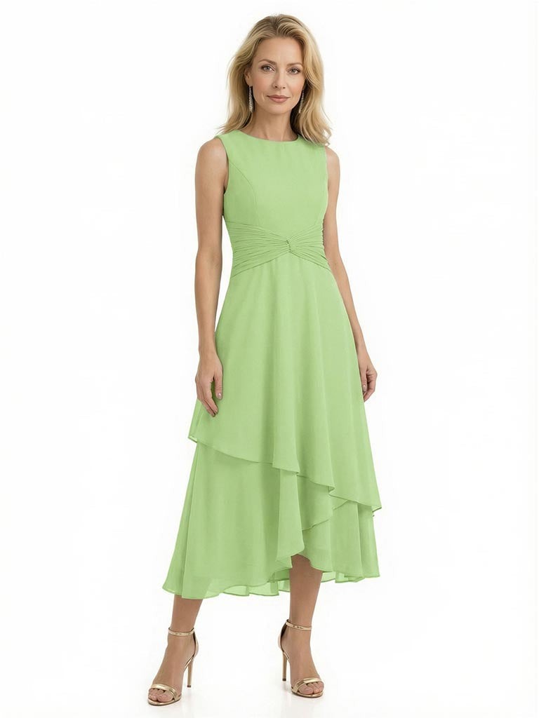 Elegant 3/4 Sleeves Chiffon A-Line Tea Length Mother Of The Bride Dresses With Jacket