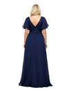 Elegant V-Neck Flutter Sleeve Lace Chiffon A-line Long Mother of The Bride Dresses Side Slit