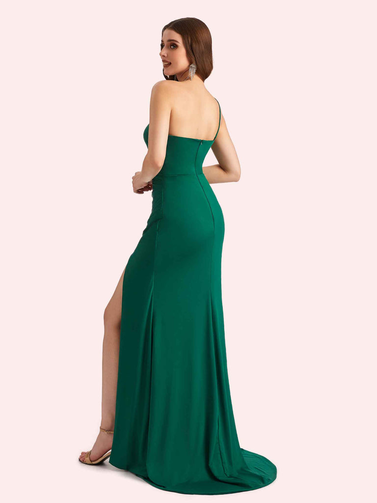 Sexy One Shoulder Stretch Jersey Long Mermaid Bridesmaid Dresses