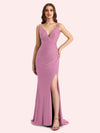 Sexy V-neck Sleeveless Side slit Stretch Jersey Long Mermaid Bridesmaid Dresses Online