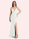 Sexy V-neck Sleeveless Side slit Stretch Jersey Long Mermaid Bridesmaid Dresses Online