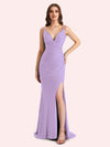 Sexy V-neck Sleeveless Side slit Stretch Jersey Long Mermaid Bridesmaid Dresses Online