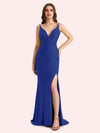 Sexy V-neck Sleeveless Side slit Stretch Jersey Long Mermaid Bridesmaid Dresses Online