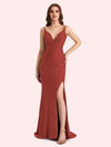 Sexy V-neck Sleeveless Side slit Stretch Jersey Long Mermaid Bridesmaid Dresses Online