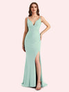 Sexy V-neck Sleeveless Side slit Stretch Jersey Long Mermaid Bridesmaid Dresses Online