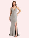 Sexy V-neck Sleeveless Side slit Stretch Jersey Long Mermaid Bridesmaid Dresses Online