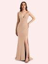 Sexy V-neck Sleeveless Side slit Stretch Jersey Long Mermaid Bridesmaid Dresses Online