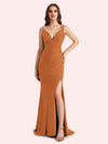 Sexy V-neck Sleeveless Side slit Stretch Jersey Long Mermaid Bridesmaid Dresses Online