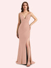 Sexy V-neck Sleeveless Side slit Stretch Jersey Long Mermaid Bridesmaid Dresses Online