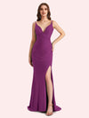 Sexy V-neck Sleeveless Side slit Stretch Jersey Long Mermaid Bridesmaid Dresses Online