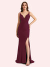 Sexy V-neck Sleeveless Side slit Stretch Jersey Long Mermaid Bridesmaid Dresses Online