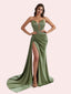 Elegant Mermaid Pleats Side Slit Sweetheart Strapless Soft Satin Long Bridesmaid Dress For Wedding