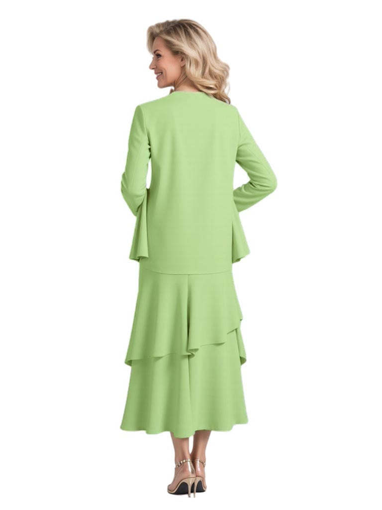 Elegant 3/4 Sleeves Chiffon A-Line Tea Length Mother Of The Bride Dresses With Jacket
