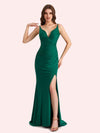 Sexy V-neck Sleeveless Side slit Stretch Jersey Long Mermaid Bridesmaid Dresses Online