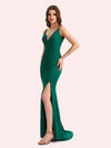 Sexy V-neck Sleeveless Side slit Stretch Jersey Long Mermaid Bridesmaid Dresses Online