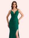 Sexy V-neck Sleeveless Side slit Stretch Jersey Long Mermaid Bridesmaid Dresses Online