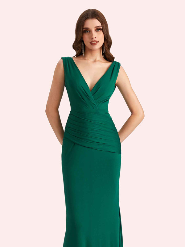 Sexy V-neck Sleeveless Stretch Jersey Long Mermaid Bridesmaid Dresses Online
