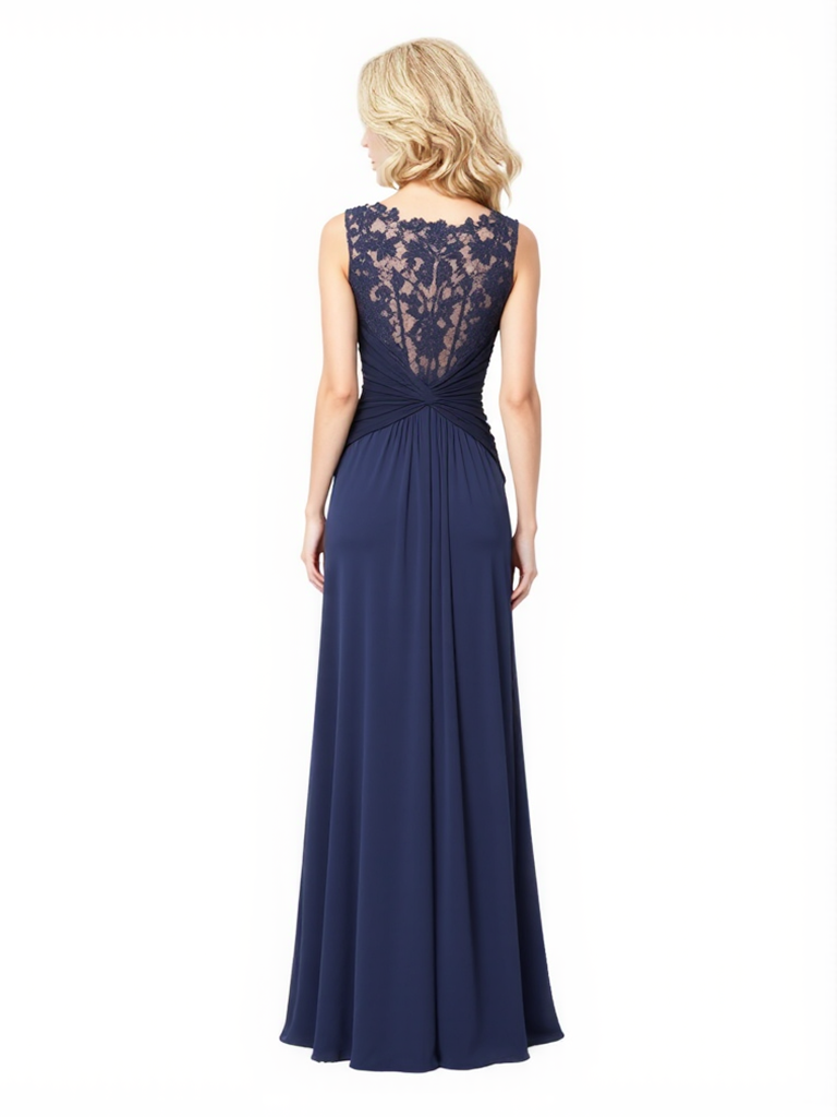 Elegant Jewel A-Line Ruched Chiffon Lace Long Mother Of The Bride Dresses