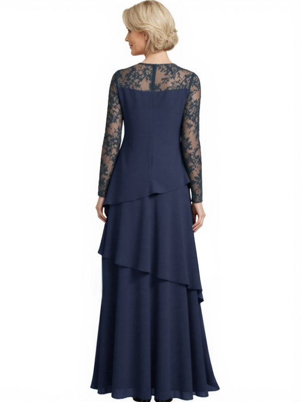 Elegant Lace Long Sleeves Chiffon A-Line Mother Of The Bride and Groom Dresses