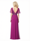 Elegant A-Line Chiffon Beaded Fultter Sleeves Long Mother Of The Bride Dresses Side Slit