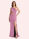 Sexy Side Slit One Shoulder Stretch Jersey Long Mermaid Bridesmaid Dresses