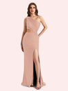Sexy Side Slit One Shoulder Stretch Jersey Long Mermaid Bridesmaid Dresses