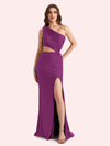 Sexy Side Slit One Shoulder Stretch Jersey Long Mermaid Bridesmaid Dresses