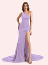 Sexy Side Slit One Shoulder Stretch Jersey Long Mermaid Bridesmaid Dresses