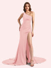 Sexy Side Slit One Shoulder Stretch Jersey Long Mermaid Bridesmaid Dresses