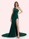 Sexy Side Slit One Shoulder Stretch Jersey Long Mermaid Bridesmaid Dresses