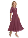 Elegant Illusion Half Sleeves Chiffon Short A-Line Mother Of The Bride Dresses