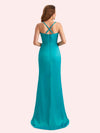 Sexy Spaghetti Straps Side Slit Mermaid Soft Satin Long Matron of Honor Dress For Wedding