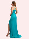 Sexy Spaghetti Straps Side Slit Mermaid Soft Satin Long Matron of Honor Dress For Wedding