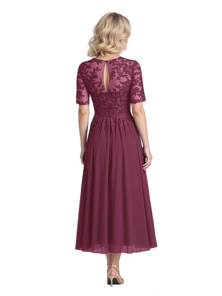 Elegant Illusion Half Sleeves Chiffon Short A-Line Mother Of The Bride Dresses