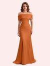 Simple Mermaid Cold Shoulder Soft Satin Long Matron of Honor Dress For Wedding
