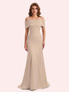 Simple Mermaid Cold Shoulder Soft Satin Long Matron of Honor Dress For Wedding