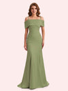 Simple Mermaid Cold Shoulder Soft Satin Long Matron of Honor Dress For Wedding