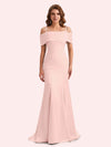 Simple Mermaid Cold Shoulder Soft Satin Long Matron of Honor Dress For Wedding